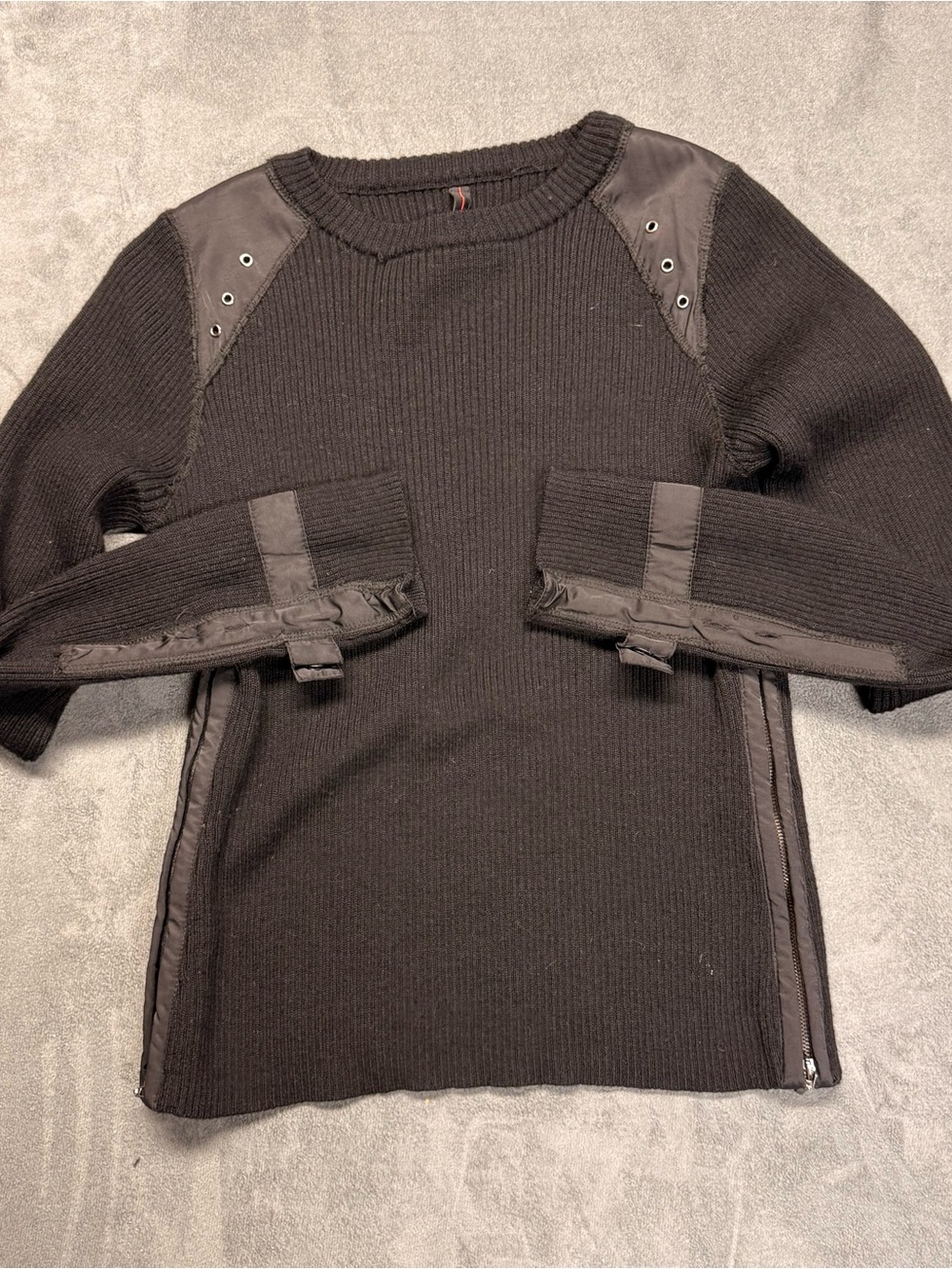 Women's Black Crewneck Sweater with Utility Trim